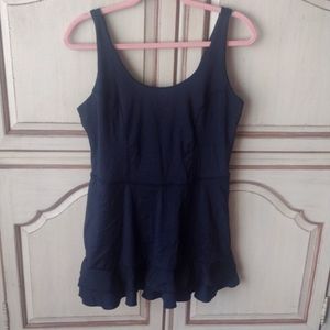 Joy Lab black stretchy one piece with pockets and ruffled skirt size large